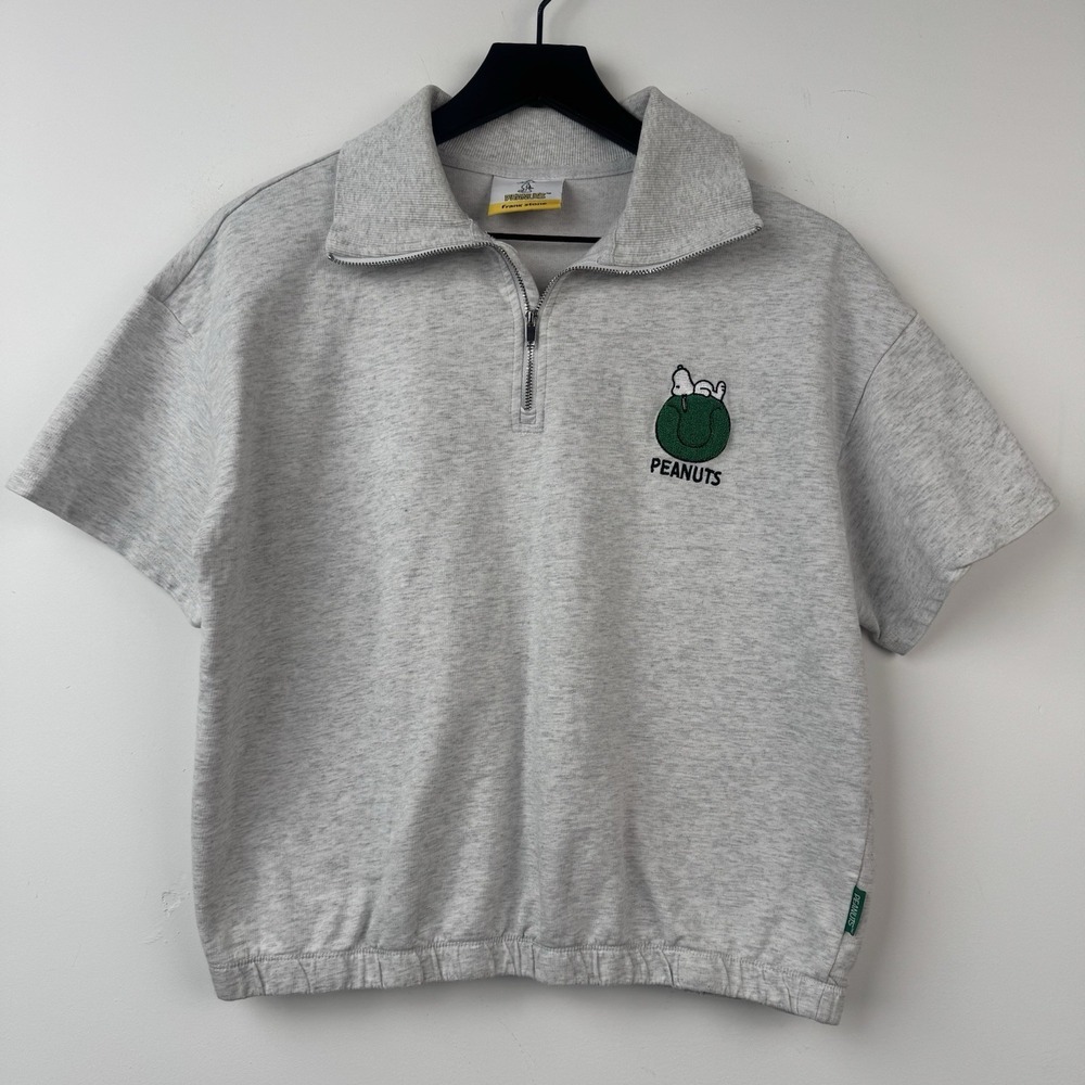 Peanuts Frank Stone Sweatshirt Womens L Gray 1/4 Zip Tennis Club Short Sleeve